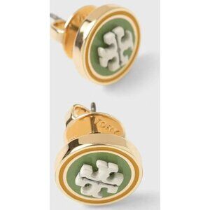 TORY BURCH Kira Green and White Enamel Stud Earrings
